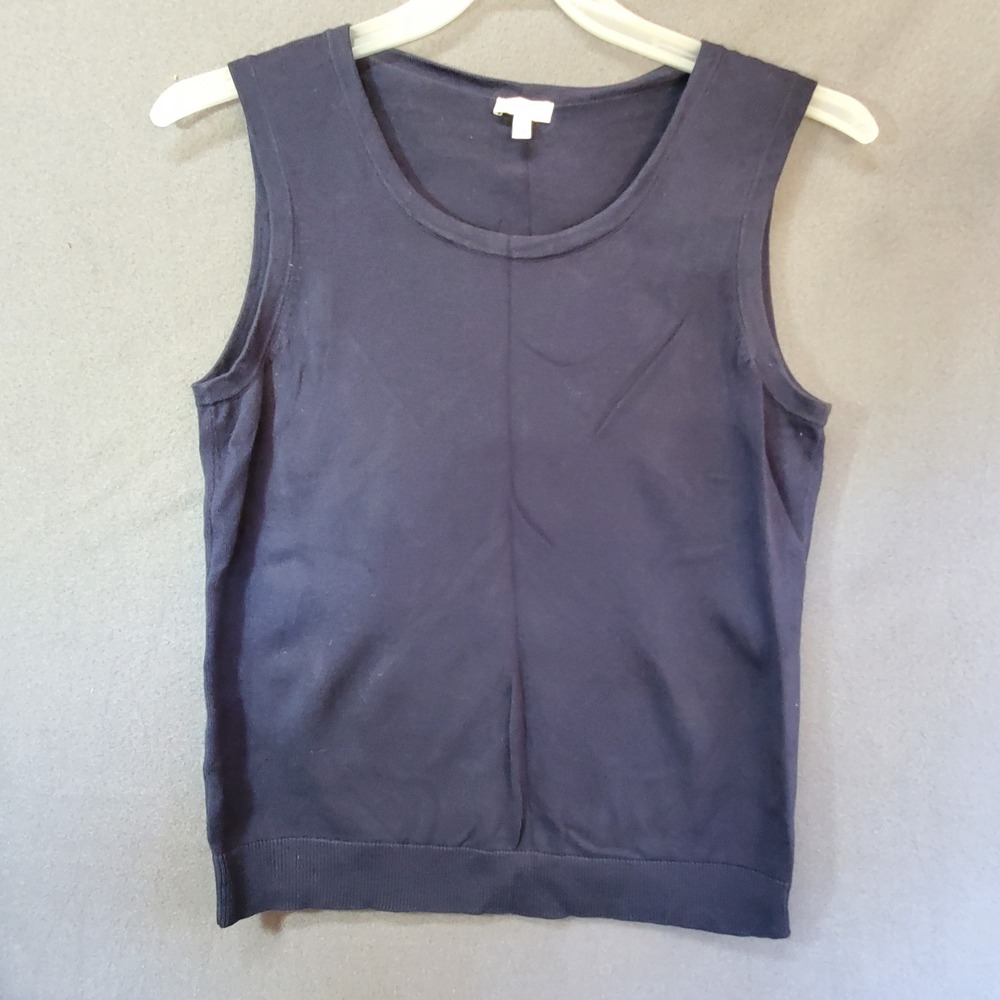 Talbots Womens Navy Blue 100% Cotton Knit Sleeveless Shell Sweater Size M